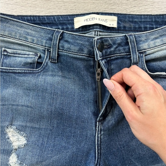 Hidden Jeans Mid Rise Distressed Raw Hem Skinny Jeans - Picture 8 of 14